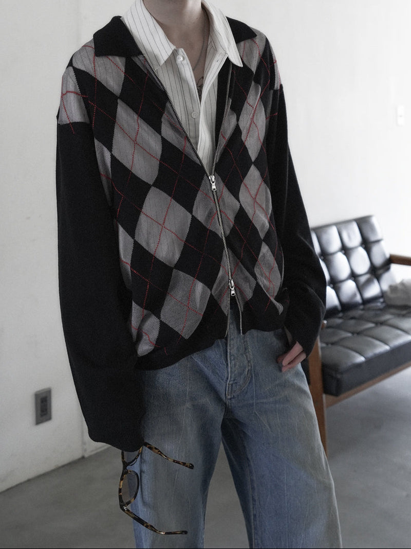 CITIES' ZIP CARDIGAN ARGYLE